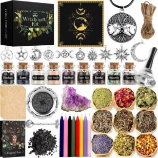 Witchcraft Supplies Kit for Spells, 56 PCS Witch Box Include Dried Herb Crystal Candles Amethyst Cluster Parchment, Wiccan Supplies and Tools, Beginner Witchcraft Kit Witch...