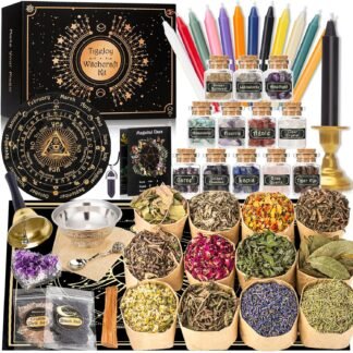 Witchcraft Supplies Witch Stuff Spell Kit 60PCS, Wiccan Supplies and Tools, Include Herb Crystal Candle Amethyst Altar Bowl Witch Bell, Witch Gift Wiccan Starter Kit Altar...