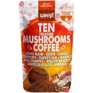 Wixar Mushroom Coffee Blend - Ten Treasure Mushrooms Extract Instant Coffee Powder with Lions Mane, Turkey Tail, Reishi, Chaga, Shiitake, Maitake, Cordyceps, Complex - 5oz...