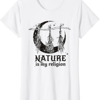 Womens Nature Is My Religion Crescent Moon Wicca Pagan Witch Lover T-Shirt