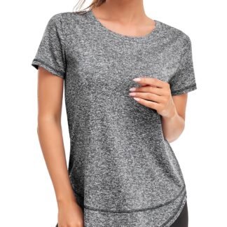 Women's Short Sleeve Workout Shirts Crewneck Sports Yoga Running Dry Fit Tops Side Split Tee