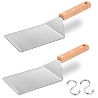 Wooden Metal Spatulas 2Pcs, HaSteeL Professional Griddle Spatula Tools Set, Hamburger Turner Pancake Flipper Perfect for Teppanyaki Flat Top BBQ Grilling Kitchen Cooking Indoor...