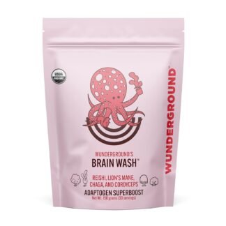 Wunderground Brain Wash Organic Mushroom Superboost Powder for Coffee, Tea, & Water - Cordyceps, Lion's Mane, Chaga, & Reishi Adaptogenic Mushrooms for Focus & Energy -...