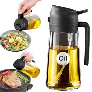 YARRAMATE 16oz/470ml Glass Olive Oil Sprayer for Cooking with Stickers, 2 in 1 Oil Dispenser for Kitchen Gadgets, Food Grade Premium Spray Bottle with Portion Control for Salad,...