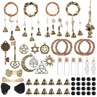 Yinkin 54 Pcs Witch Bell DIY Kit Witchcraft Decor Wind Chimes Wreath Handmade Door Hanger Gift Door Knob for Protection Positive Energy Hanging Wall House Bedroom Garden Home