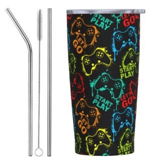 Yobvec Gaming Tumbler Cup with Lid and Straw, 20 Oz Stainless Steel Insulated Gamer Mug Gaming Accessories