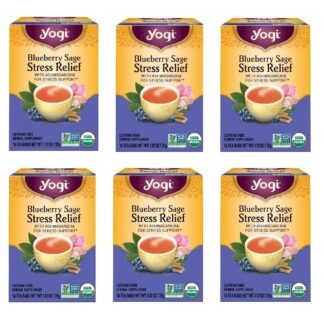 Yogi Tea Blueberry Sage Stress Relief - 16 Tea Bags per Pack (6 Packs) - Relaxing, Calming Tea to Support Stress Response - Includes Ashwagandha, Blueberry, Sage, Hibiscus & More