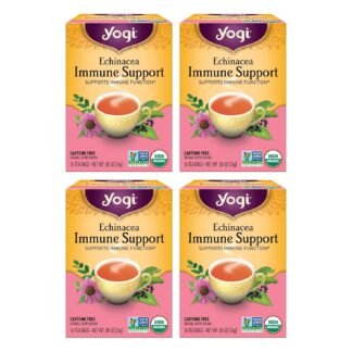 Yogi Tea Echinacea Immune Support Tea - 16 Tea Bags per Pack (4 Packs) - Organic Immunity Support Tea - Includes Peppermint Leaf, Lemongrass, Cinnamon Bark, Echinacea Purpurea,...