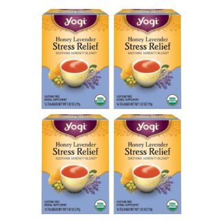 Yogi Tea Honey Lavender Stress Relief - 16 Bags per Pack (4 Packs) - Organic Chamomile Lavender Tea - Includes Lemon Balm, Lemongrass, Spearmint Leaf, Peppermint Leaf, Honey...