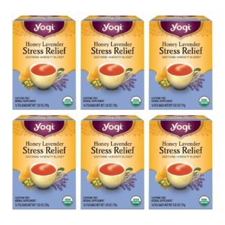 Yogi Tea Honey Lavender Stress Relief Tea - 16 Tea Bags per Pack (6 Packs) - Organic Chamomile Lavender Tea - Includes Lemon Balm, Lemongrass, Spearmint Leaf, Peppermint Leaf,...