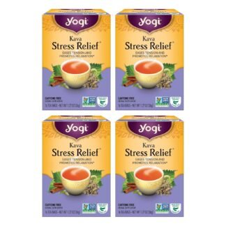 Yogi Tea Kava Stress Relief Tea - 16 Tea Bags per Pack (4 Packs) - Made with Organic, Caffeine-Free Relaxing Tea - Includes Carob Pod, Indian Sarsaparilla Root, Cinnamon Bark,...