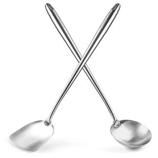 YOSUKATA 17’’ Wok Spatula and Ladle - Set of 2 Heat-Resistant Wok Tools - Universal Wok Ladle and Spatula - High-Grade 304 Stainless Steel Cooking Utensils and Wok Accessories -...