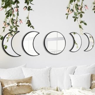 YUBAIHUI Boho Moon Phase Mirror Set for Spiritual Room Decor - Glass Moon Mirror Wall Hanging for Bedroom Dorm and Home Decor with Preppy and Cottagecore Vibe - lunas-mystic-emporium.com YUBAIHUI Boho Moon Phase Mirror Set for Spiritual Room Decor - Glass Moon Mirror Wall Hanging for Bedroom, Dorm, and Home Decor with Preppy and Cottagecore Vibe
