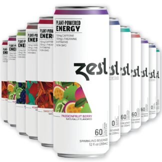 Zest Plant Powered Natural Energy Sparkling Drink - Variety-Pack - 150mg Caffeine + 100 mg L-Theanine - 12oz Can, 12 Pack - Low Sugar, 60 Calories, Healthy Coffee Substitute,...