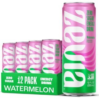 Zevia Zero Sugar Energy Drink, Watermelon, 12 oz Cans (12-Pack) – Naturally Sweetened, Non-GMO Project Verified, Gluten-Free, Vegan