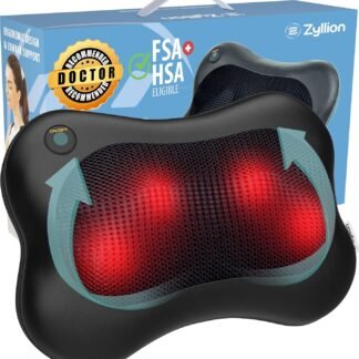 Zyllion Shiatsu Back and Neck Massager with Heat - 3D Electric Kneading Deep Tissue Massage Pillow for Muscle Pain Relief, Black, ZMA-13