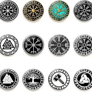 12 Pack Norse Decor Glass Fridge Magnets, Norse Pagan Symbol Runic Refrigerator Magnets Hold Photos Paper Note, Viking Decor Accessories for Men