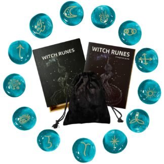 13 Pcs Runes, Blue Runes Stone Set with Guide Book, Velvet Drawstring Bag, Glass Runa for Beginners, Divination, Pagan, Witchcraft