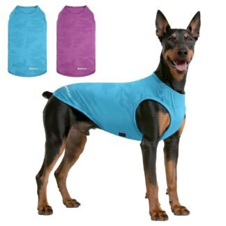 2 Pack Dog Shirts, Breathable Dog Clothes, Camouflage Printing Pet Sleeveless Vest, Stretchy Tank Top T-Shirts for Large Medium Dogs, Light Blue+Purplish Red (XL)