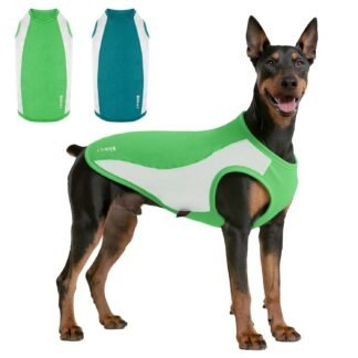2 Pack Dog Shirts, Breathable Dog Clothes, Summer Sun Protection Pet Sleeveless Vest, Stretchy Tank Top T-Shirts for Large Medium Dogs, Green White+Blue White (XL)