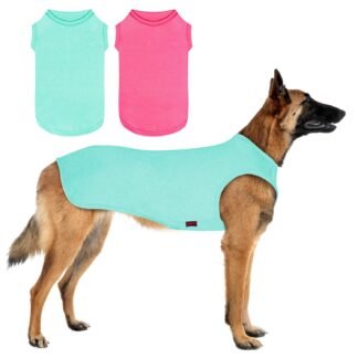 2 Pack Dog Shirts, Quick Dry Breathable Dog Clothes Pet Sleeveless Vest, Lightweight Stretchy Tank Top T-Shirts for Large Dogs, Rose Red+Lake Blue (XL)
