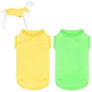 2 Pack Dog Shirts, Summer Pet Sleeveless Vest, Breathable Dog Clothes, Stretchy Tank Top T-Shirts for Large Medium Dogs, Grass Green+Lemon Yellow (XL)