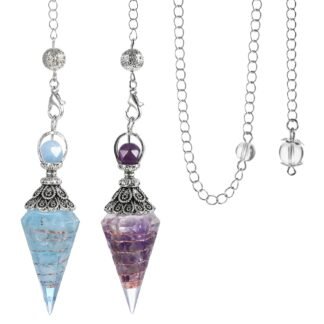 2 pcs Pendulum Crystal, Aquamarine Crystal Healing Dowsing Pendulums for Dowsing, Spiritual Pointed Crystals with Chain for Divination Tools,Witchcraft Energy Balancing...
