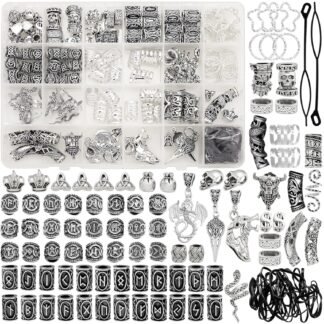 215 Pcs Viking Dreadlock Accessories Hair Charms Norse Runes Tube Beads Metal Clips Cuffs Rings Vikings Jewelry For Women Braid Accessories