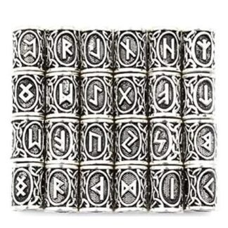 24 Pcs Norse Viking Rune Beads Hair Beard Pendant Antique DIY Bracelet Jewelry Pendants (Silver)