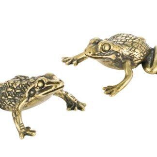 2pcs Brass Frog Figurine, Home Decoration Mini Gold Frog Stuff Zen Meditation Shelf Decor Accents for Fengshui Wealth, Golden