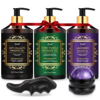 3 Pack Massage Oil for Massage Therapy, Lavender Oil for Relaxation, Sore Muscle Arnica Oil & Cellulite Massage Oil, with Massage Roller Ball & Thumb Saver Massage Tool, Massage...