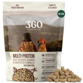 360 Pet Nutrition Freeze-Dried Raw Dog Food – Multi-Protein with Beef, Chicken, Fish, Liver & Organs, High Protein, Omega-3s, Fruits, Veggies & Superfoods, Grain-Free, No...