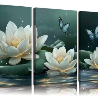 3pcs Zen Lotus Canvas Wall Art Calm White Lotus Blooming In The Water Wall Decor Pictures Spiritual Yoga Spa Themed Posters Prints for Meditation Rooms Yoga Studios And Zen...