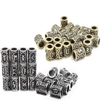 48 Pieces Norse Viking Rune Beads Hair Beard Pendant Antique DIY Bracelet Jewelry Pendants, Silve (48pcs Mix)