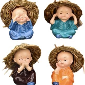 4pcs Adorable Figurines Monk Model Car Decorations Hand-Painted Buddha Decor for Dashboard Home Cute Cartoon Monk Adornments for Prosperity Happiness