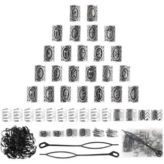 76PCS Vikings Hair Jewelry Norse Runes Tube Beads, Metal Clips Cuffs Rings, Accessories for Braids Dreadlocks Beads for Braiding Beard Decoration Bracelets Pendant Necklace DIY