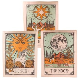 Accnicc 3 Pack Tarot Sun Moon and Star Tarot Card Tapestry, Brown and Beige Tapestries Wall Hanging, Vertical Vintage Aesthetic Wall Tapestry for Room (Brown, 15'' × 20'')