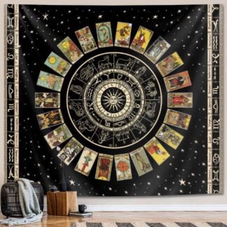 ARTCREATOR Star Zodiac Astrology Tapestry Wall Hanging for Teen Girl's Bedroom - Witch Constellation Theme (Black 51x59 inches)
