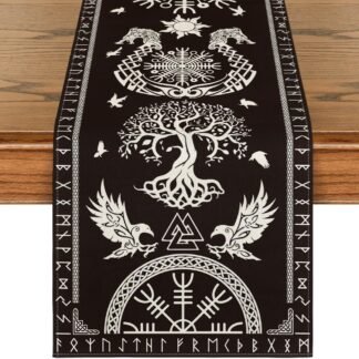 Artoid Mode Black Viking Tree of Life Raven Helmet of Awe Table Runner, Seasonal Kitchen Dining Table Decoration for Home Party Decor 13x36 Inch