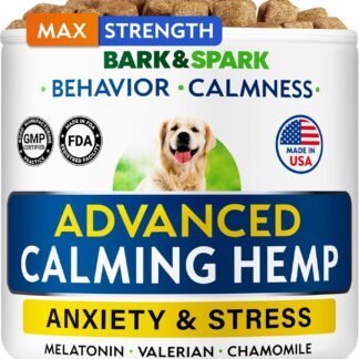 BARK&SPARK Advanced Calming Chews for Dogs - Hemp Chew + Melatonin - Anxiety Relief - Sleep Aid - Relaxing Treats - Stress Relief During Fireworks, Storms, Thunder, Barking -...