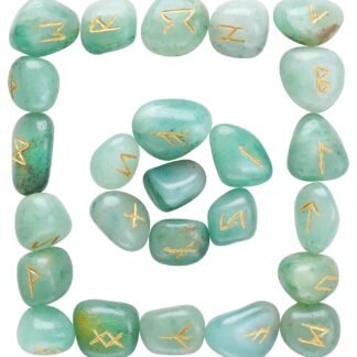BEZAVO Green Jade Rune Stones Set - 25-Piece Elder Futhark Rune Engraved with Pagan Lettering | Healing Crystals for Wicca, Reiki, Chakra Balancing & Divination | Irregular...