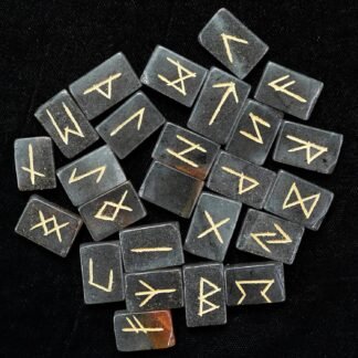 BEZAVO Grey Aventurine Rune Stones Set with Engraved Elder Futhark Alphabet Natural Crystal Runes Stones Reiki Healing Chakra Meditation Divination Norse Pagan Gemstone Runes in...