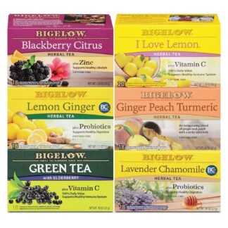 Bigelow Tea Immunity Herbal Tea Variety Pack, Caffeinated Green Tea and Caffeine Free Tea Bags for Immune Support (Pack of 6), 110 Total Tea Bags