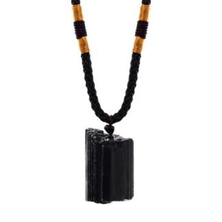 Black Tourmaline Necklace Crystal Pillar Pendant ，Original Natural Stone Metaphysically Psychic Protection