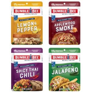 Bumble Bee Seasoned Tuna Pouch Favorite Flavors Bundle (4 Total Pouches) - Lemon & Pepper Tuna, Applewood Smoke Tuna, Spicy Thai Chili Tuna, and Jalapeno Tuna - Ready to Eat 2.5...