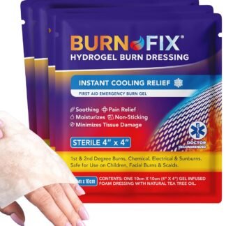 BurnFix® - 4 Pack-Burn Gel Dressing 4 x 4" Burn Care Cream First Aid Treatment. Immediate Pain Relief Hydrogel Burn Dressing for 1st, 2nd Degree Burns, Razor & Sunburns for...