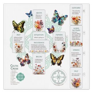 Butterfly themed Celtic Cross Tarot Spread Cloth with Built-in Yes/No Pendulum Chart