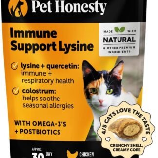 Cat Immune Support Lysine – Allergy Relief & Immune Health Supplement for Cats with L-Lysine, Colostrum, Quercetin & Omega-3 – Soothes Sneezing, Runny Nose & Itchy Skin Chicken,...