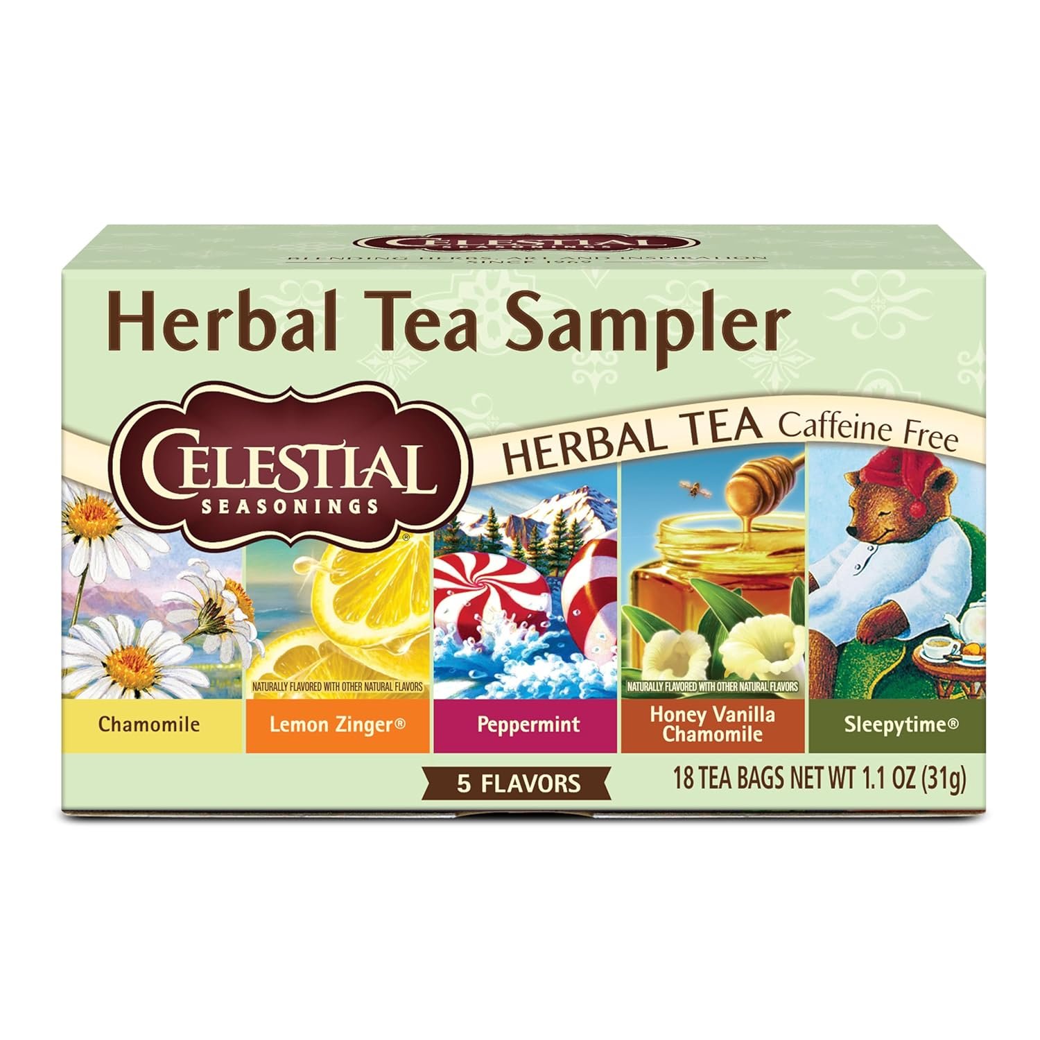 Celestial Seasonings Herbal Tea Sampler Variety Pack Caffeine Free 18 Tea Bags Box - lunas-mystic-emporium.com Celestial Seasonings Herbal Tea Sampler Variety Pack, Caffeine Free, 18 Tea Bags Box
