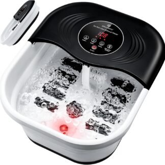 Collapsible Foot Spa with Heat, Bubble, Red Light & Temp Control - Foot Bath Massager with 8 Rollers, Pumice Stone & Timer, Portable Soaking Tub for Relaxation & Pain Relief -...